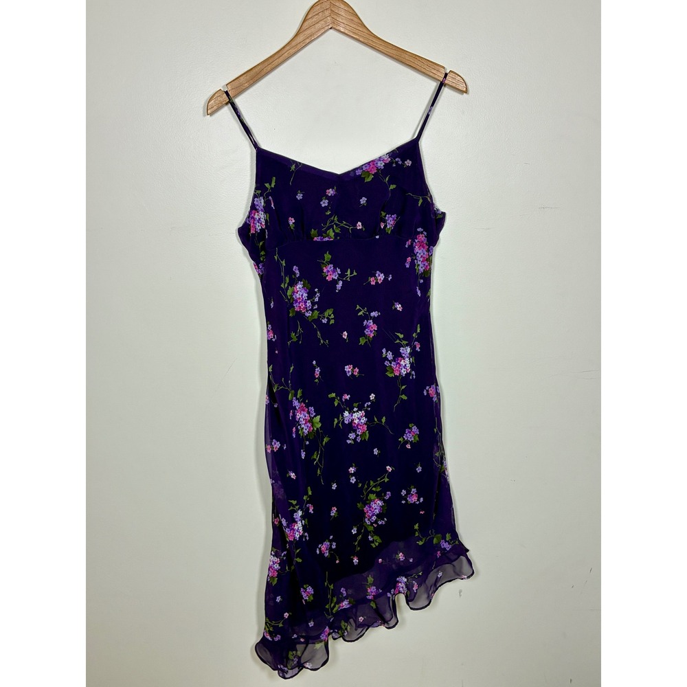 Vintage Y2K Fairy Babydoll Slip Dress Size M Purple Asymmetrical Hem Floral